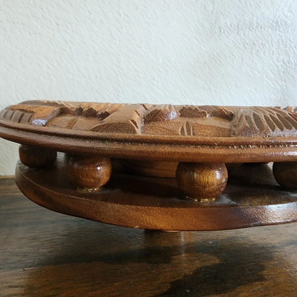 Hand Carved 3 Tier‎ Teak Pineapple Monkey Pod Lazy Susan Serving Tower Vintage